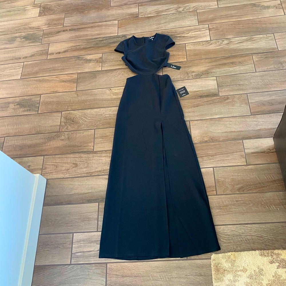Lulus black high slit prom dress with tags